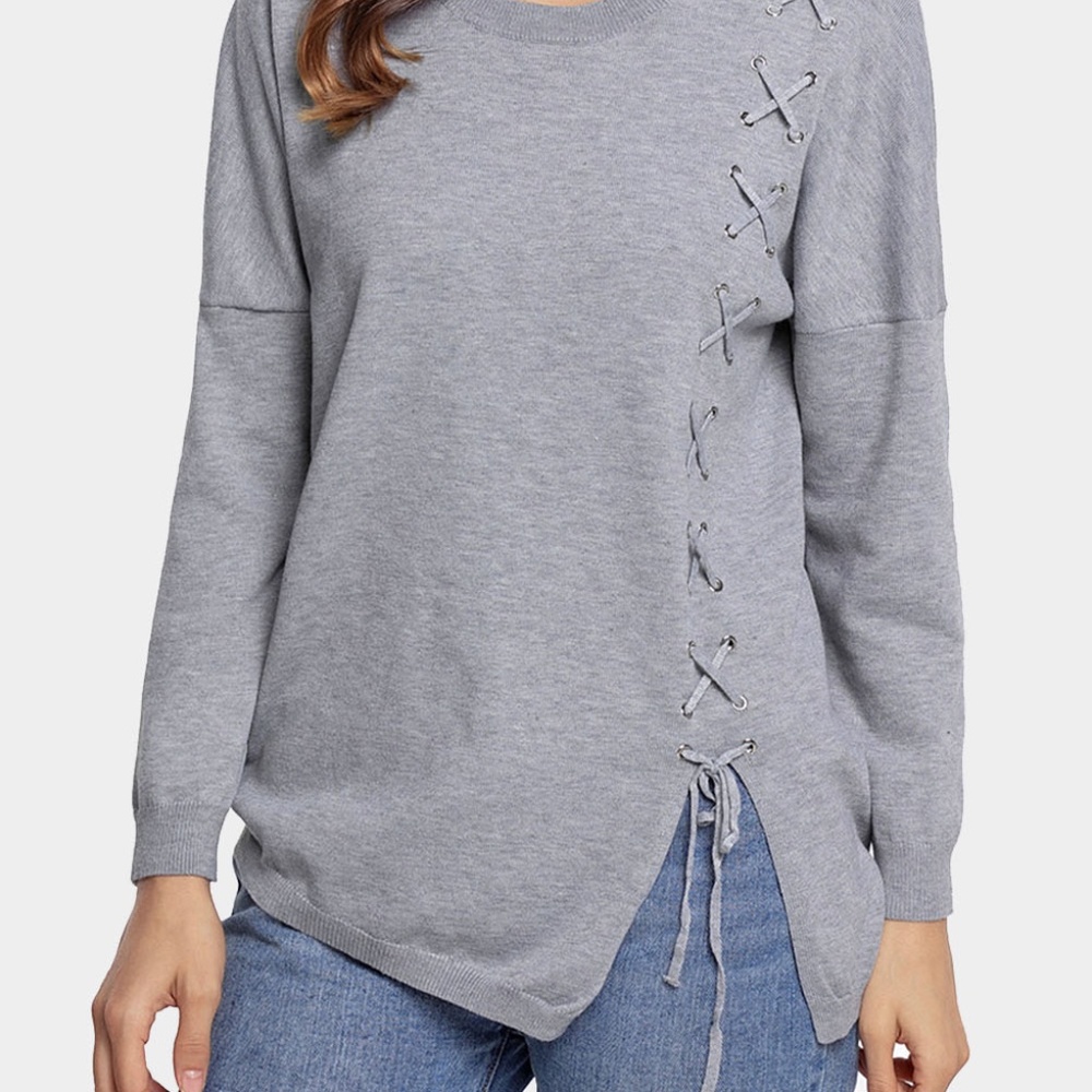 Lace-Up Slit Women's Knit Top
